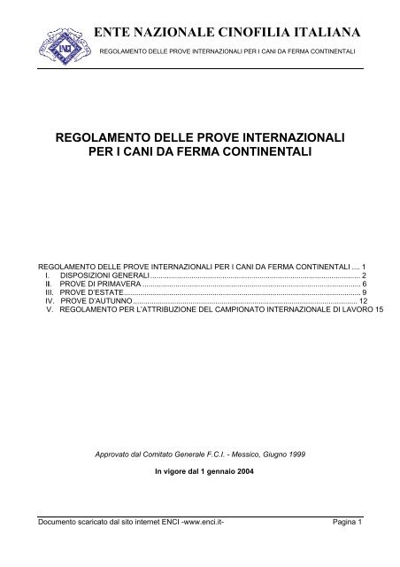 Regolamento Prove Internazionali Cani Da Ferma Continentali Enci