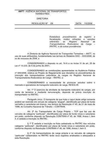 Proposta de Resolução da Audiência Pública 048/2006 - ANTT