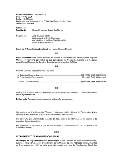 Acta nº 48/01 * 2001-12-10 - Câmara Municipal de Abrantes