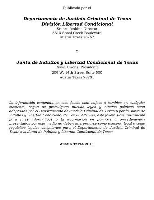 División Libertad Condicional - Texas Department of Criminal Justice