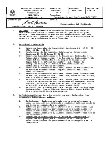 Estado de Connecticut Departamento de Corrección ... - CT.gov