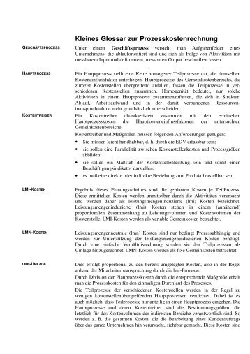 Glossar Prozesskostenrechnung