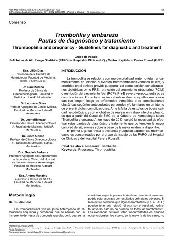 Trombofilia y embarazo Pautas de diagnóstico y tratamiento - SciELO