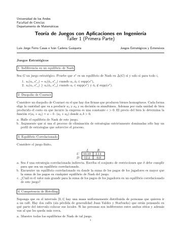 Taller 1 - Departamento de Matemáticas, Universidad de los Andes