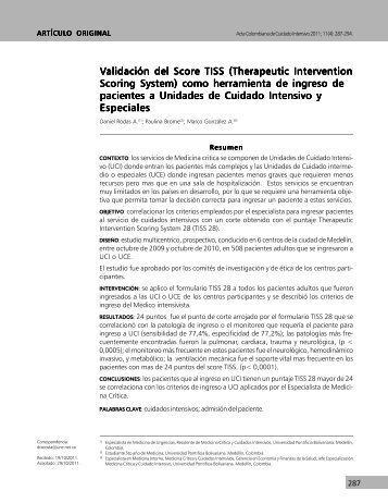 Validación del Score TISS - Asociación Colombiana de Medicina ...