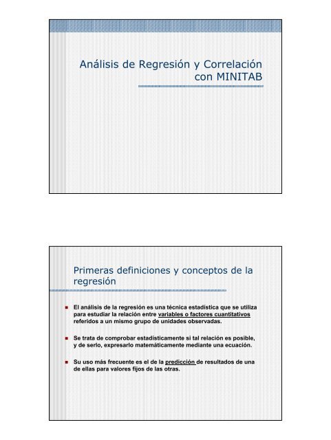 Análisis de Regresión y Correlación con MINITAB - Tecnun