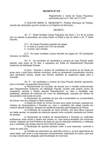 DECRETO Nº 279 Regulamenta a venda de Casas Populares ...