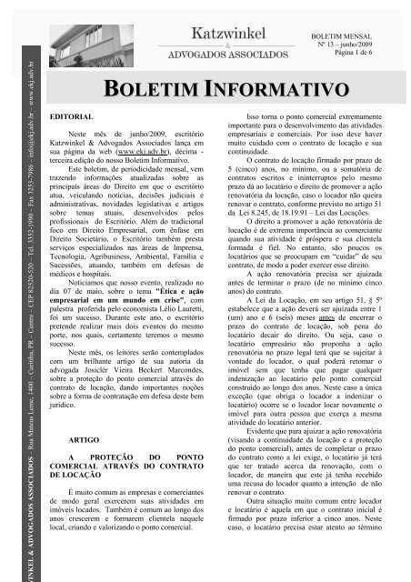 Boletim Informativo -junho2009 - Katzwinkel Advogados Associados