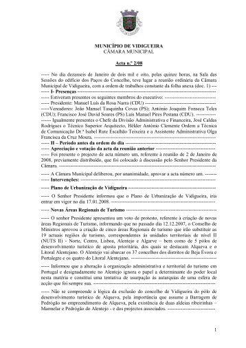 MUNICÍPIO DE VIDIGUEIRA CÂMARA MUNICIPAL 1 Acta n.º 2/08 ...