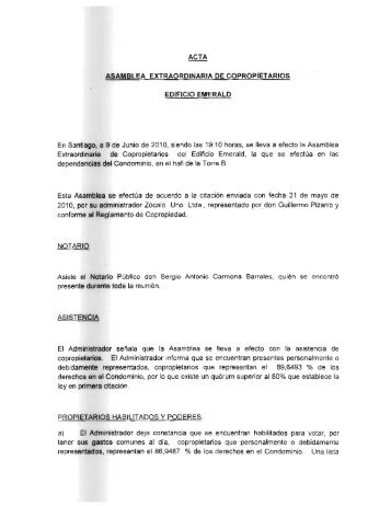 acta de la asamblea extraordinaria de copropietarios ... - CIPER Chile