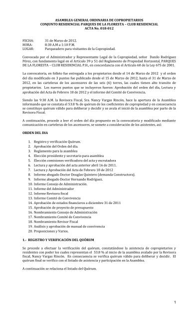 ASAMBLEA GENERAL ORDINARIA DE COPROPIETARIOS ...
