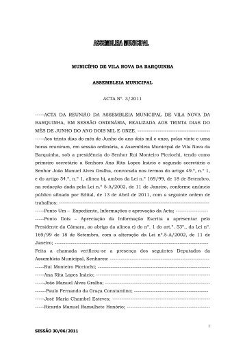 Acta nº 3/2011 - Câmara Municipal de Vila Nova da Barquinha