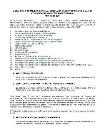 acta asamblea general ordinaria de copropietarios - Conjunto ...