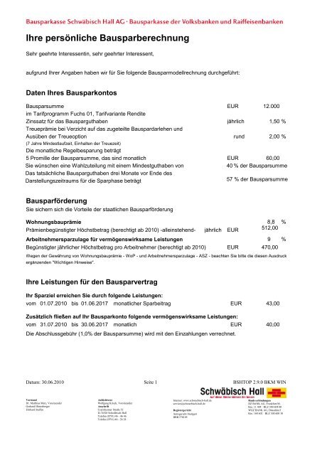 Ihre persönliche Bausparberechnung - PSD Bank Westfalen-Lippe eG