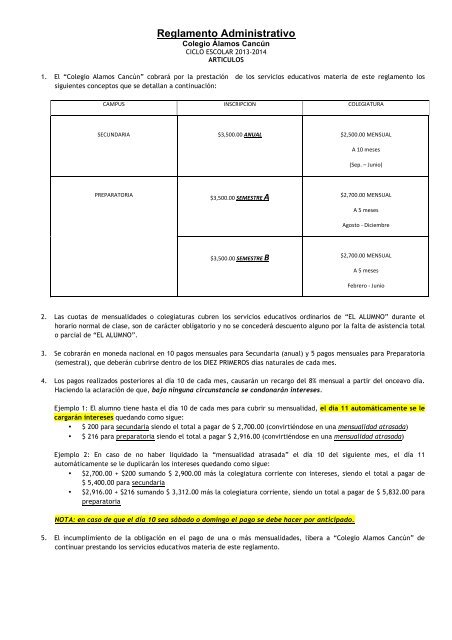 Reglamento administrativo :: pdf - Colegio Alamos Cancún