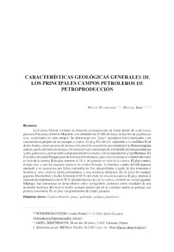 Caracteristicas geologicas generales de los principales campos - IRD