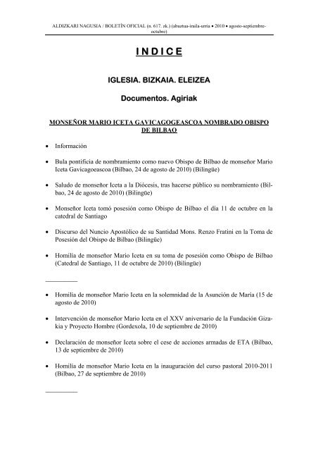 Boletín Oficial del Obispado de Bilbao - Diócesis de Bilbao