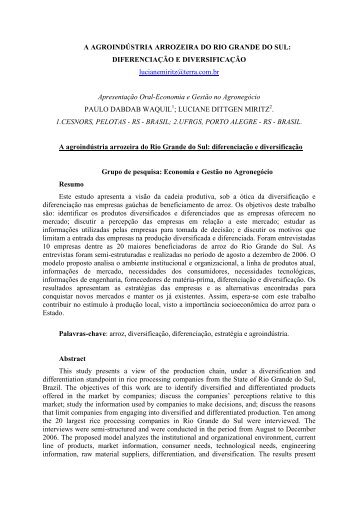 A AGROINDÚSTRIA ARROZEIRA DO RIO GRANDE DO ... - SOBER