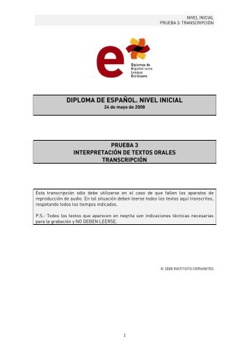 Ejemplo B1.Transcripción de la prueba de Interpretación de textos ...