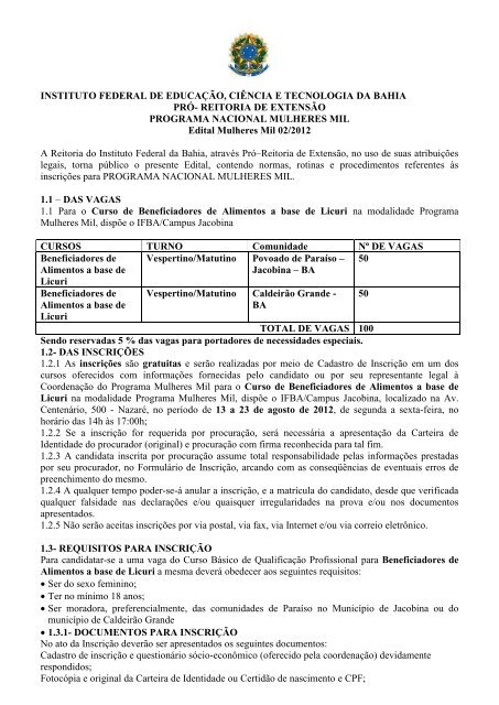 Processo seletivo gratuito para cursos do IFBA. Clique e saiba