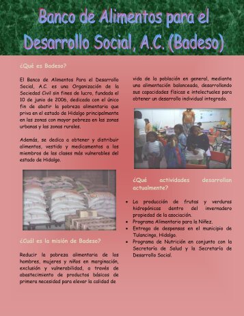 Banco de Alimentos para el Desarrollo Social, A.C. BADESO - segob