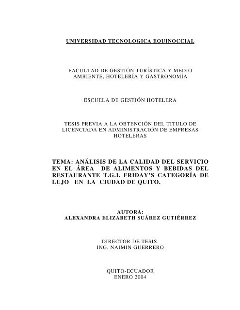 tema: análisis de la calidad del servicio en el área de alimentos y ...