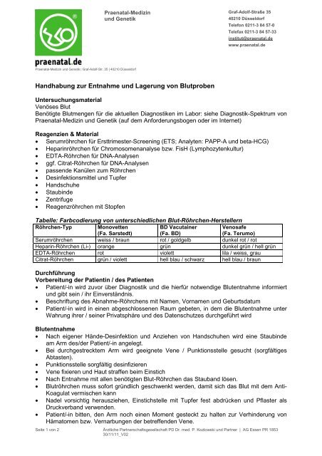 Handhabung Zur Entnahme Und Lagerung Von Praenatal De