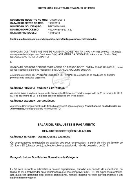 Convenção Coletiva Trabalho Arroz Tocantins 2013 - STIAG