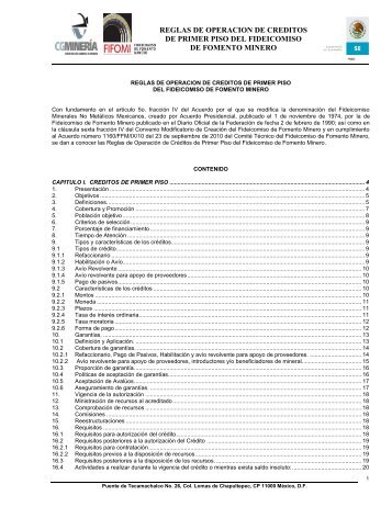 REGLAS DE OPERACION DE CREDITOS DE PRIMER PISO ... - fifomi