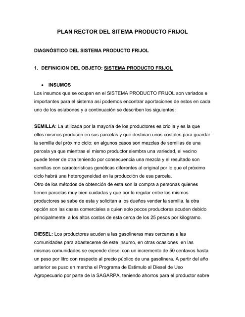 PLAN RECTOR DEL SITEMA PRODUCTO FRIJOL - amsda