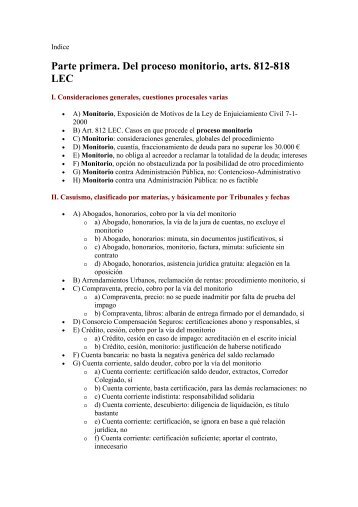 Parte primera. Del proceso monitorio, arts. 812-818 LEC