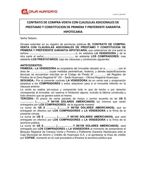 Modelo crédito hipotecario COFICASA - Caja Huancayo