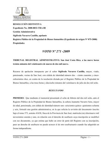 271-2009 TRA efectos de la cancelación del usufructo - Tribunal ...