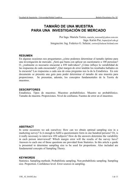 tamaño de una muestra para una investigación de mercado