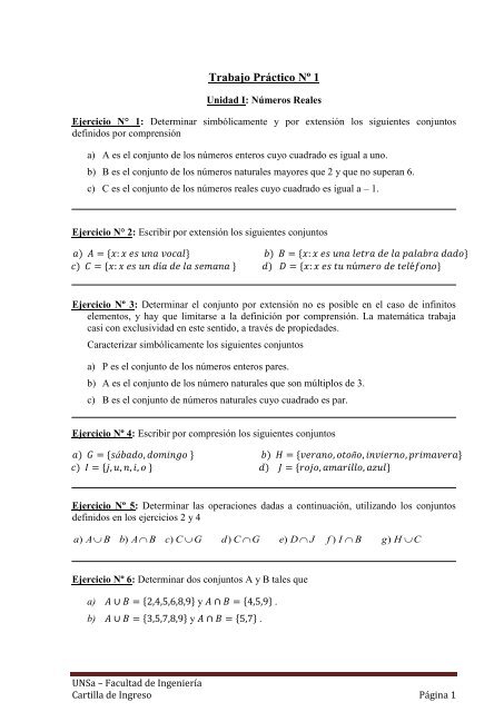 Practico Conjunto Numericos Facultad De Ingenieria Unsa