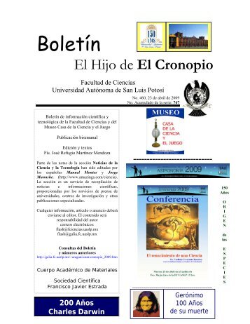 Boletín "El hijo del Cronopio", Número 460 - Facultad de Ciencias ...