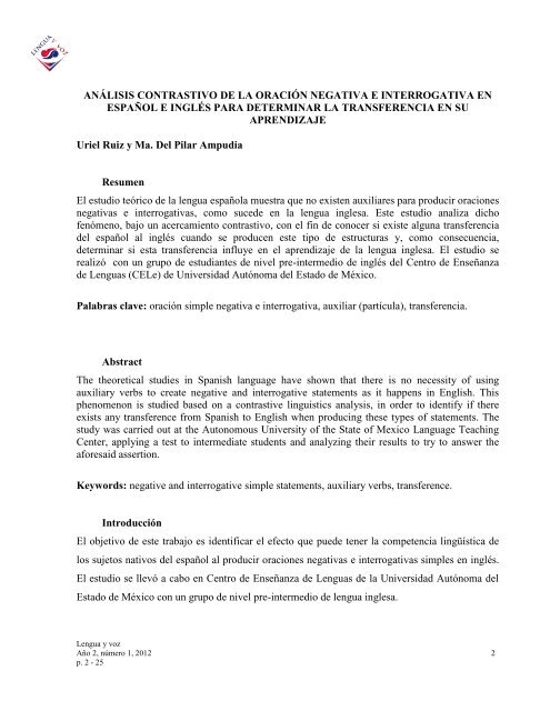 Analisis Contrastivo De La Oracion Negativa E Interrogativa En