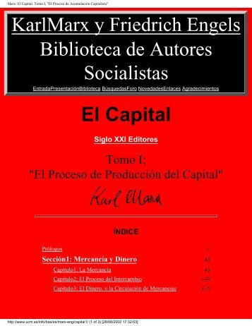 Marx: El Capital. Tomo I, "El Proceso de Acumulación ... - Avizora