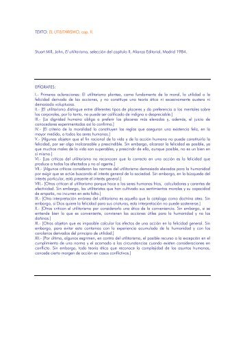 TEXTO: EL UTILITARISMO, cap. II. Stuart Mill, John, El utilitarismo ...