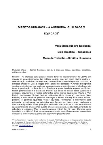 DIREITOS HUMANOS – A ANTINOMIA IGUALDADE X EQUIDADE ...