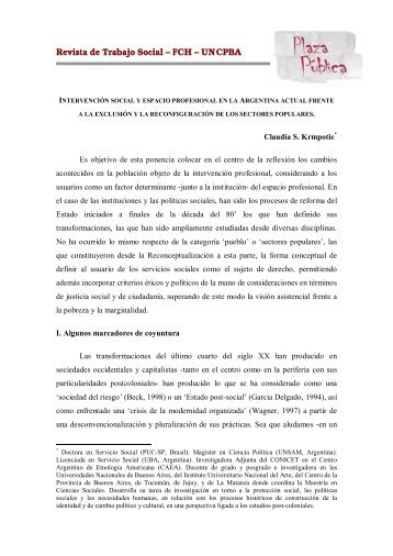Intervención social y espacio profesional en la Argentina actual ...