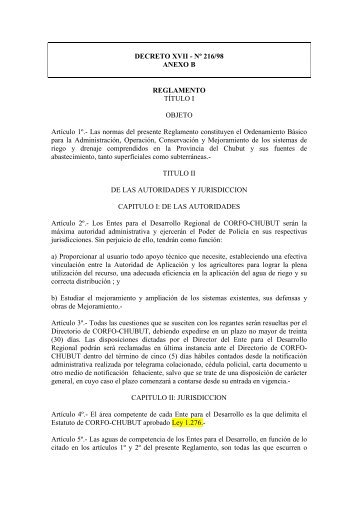 DECRETO XVII - Nº 216/98 ANEXO B REGLAMENTO ... - Organismos