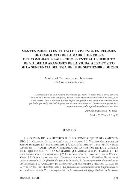 Mantenimiento de uso de vivienda en régimen de comodato de la ...