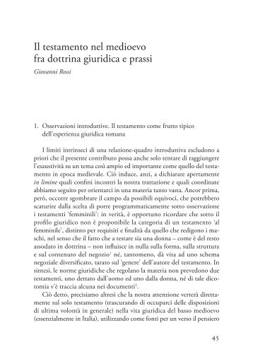 Il testamento nel medioevo fra dottrina giuridica e ... - Storia del diritto