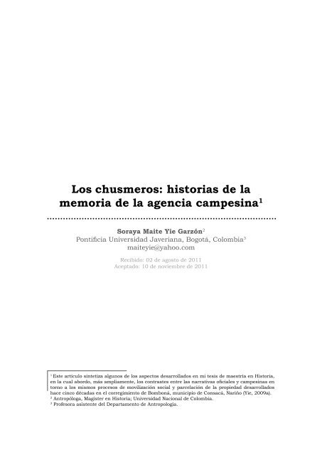 Los chusmeros: historias de la memoria de la ... - SciELO Colombia