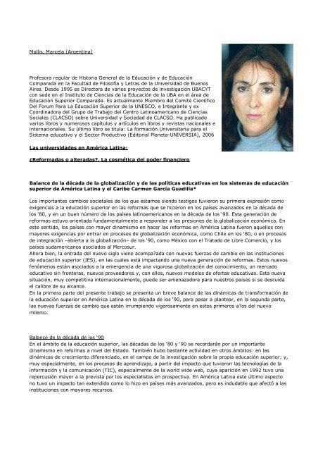 Universidades en América Latina – Marcela Mollis - Agrupación ...