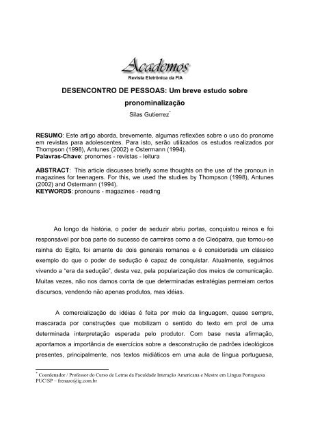 Pronominalizacao Regras PDF, PDF, Pronome