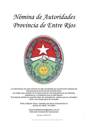 Nómina de Autoridades Provincia de Entre Ríos - Gobierno de Entre ...