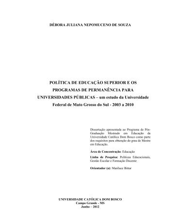 POLÍTICA DE EDUCAÇÃO SUPERIOR E OS PROGRAMAS ... - UCDB