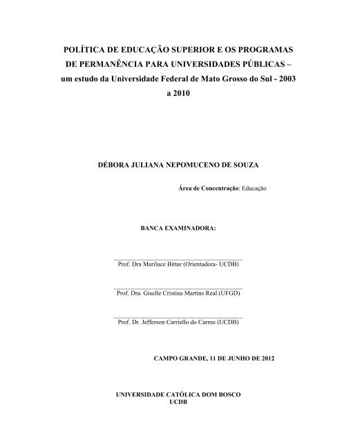 POLÍTICA DE EDUCAÇÃO SUPERIOR E OS PROGRAMAS ... - UCDB